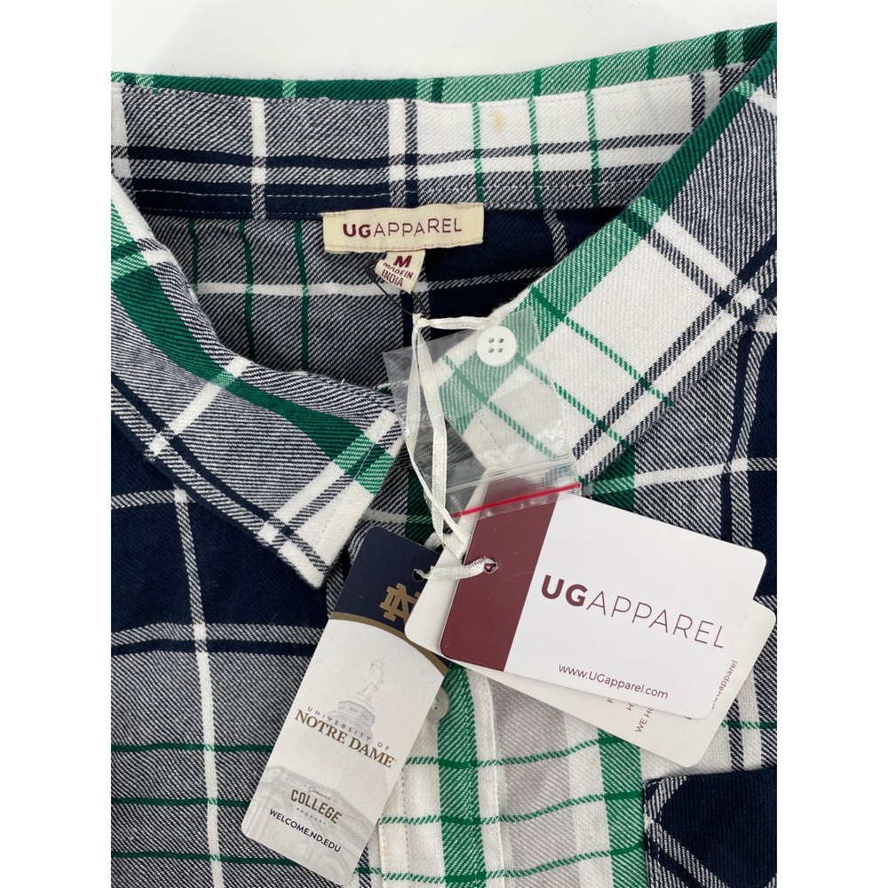 Notre Dame Plaid Flannel Top Womens Medium Navy Green Fighting Irish UG Apparel - Picture 3 of 9